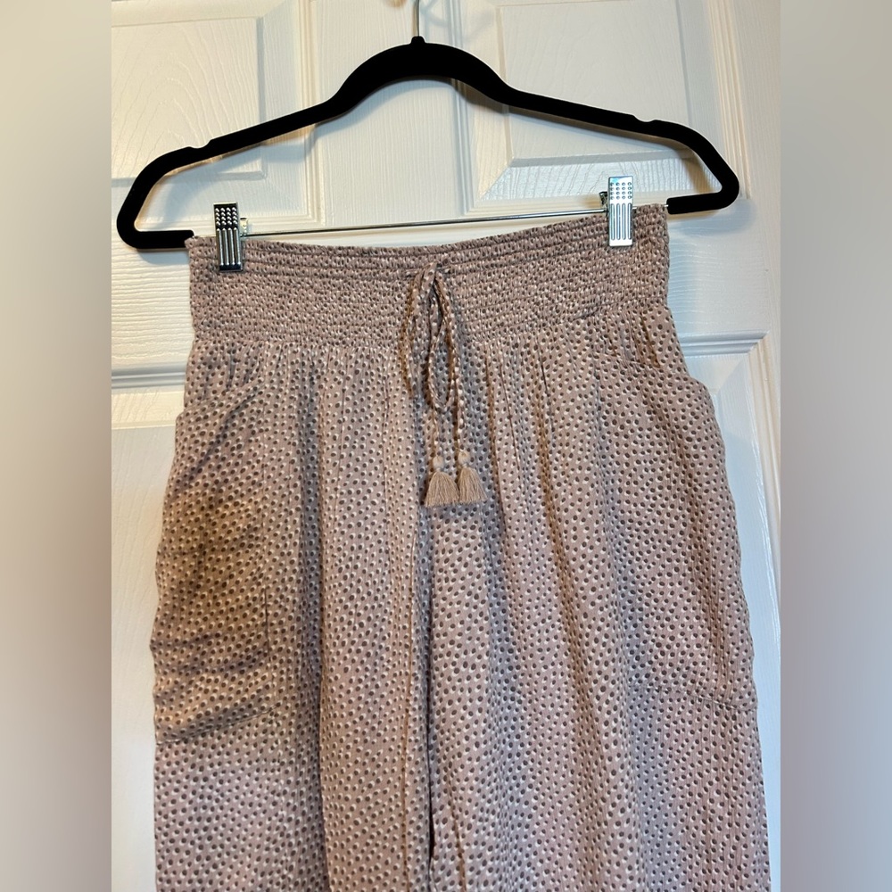 Aerie Smocked Waist Tan Gauze Pants - Picture 9 of 12